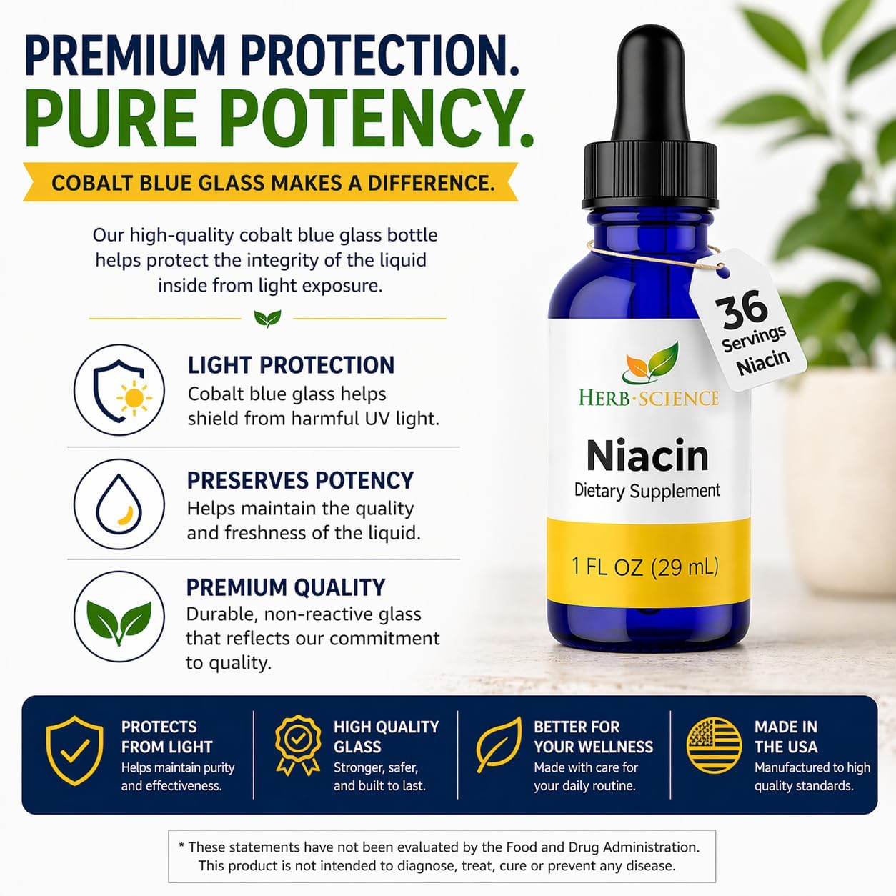Liquid Vitamin B3 Niacin Drops, Alcohol-Free, 1 Oz | Easy-to-Take Liquid Formula with Flexible Serving, Vegan, Non-GMO