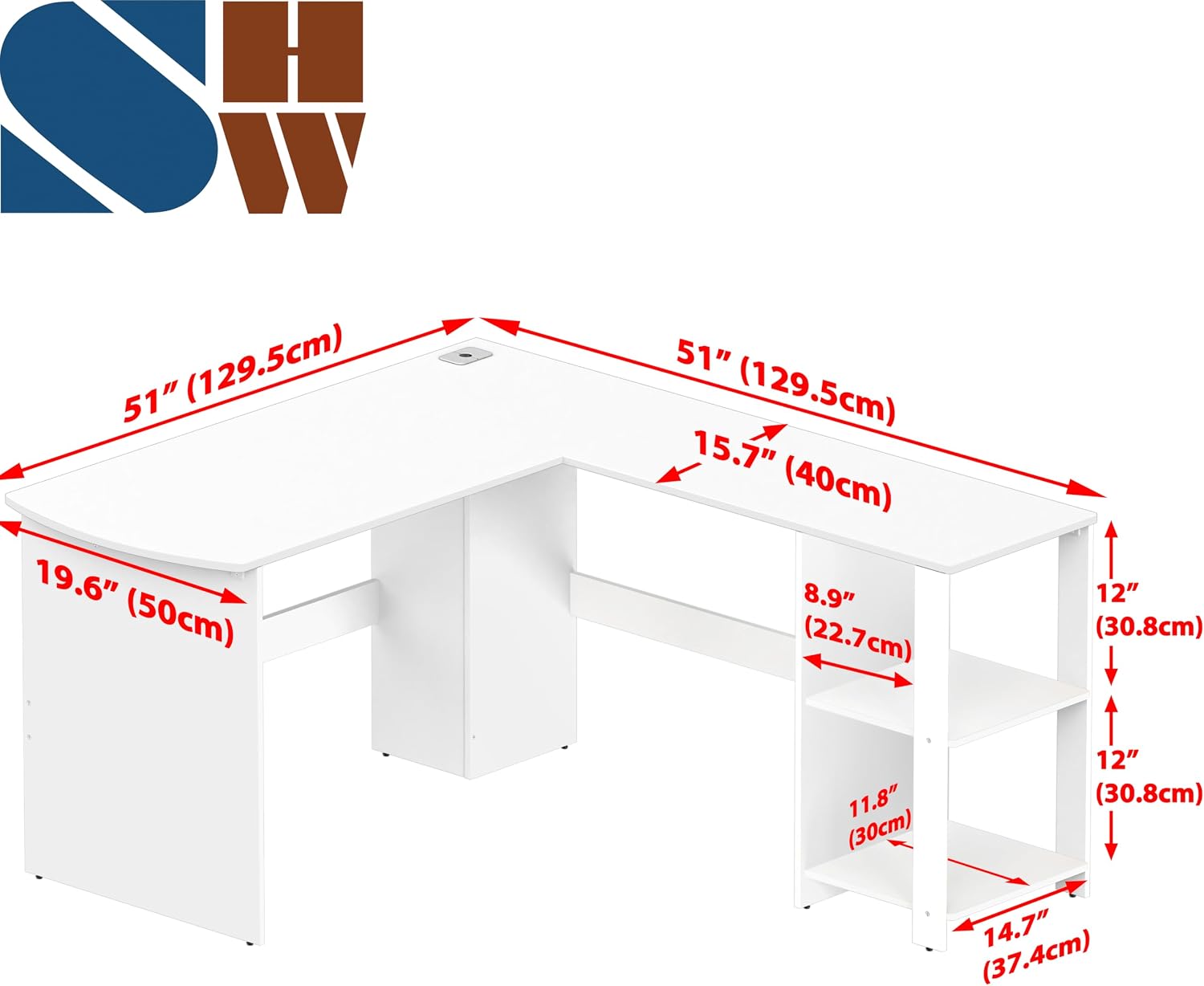 SHW 51 x 51 L-Shaped Home Office Wood Corner Desk with Storage, Espresso | Integrated Book Shelves