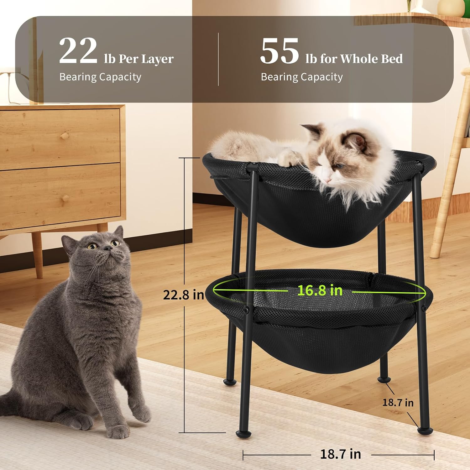 JUNSPOW Cat Bed Sleeping Cat Hammock, 16.9in x 16.9in x 9.5in, Grey