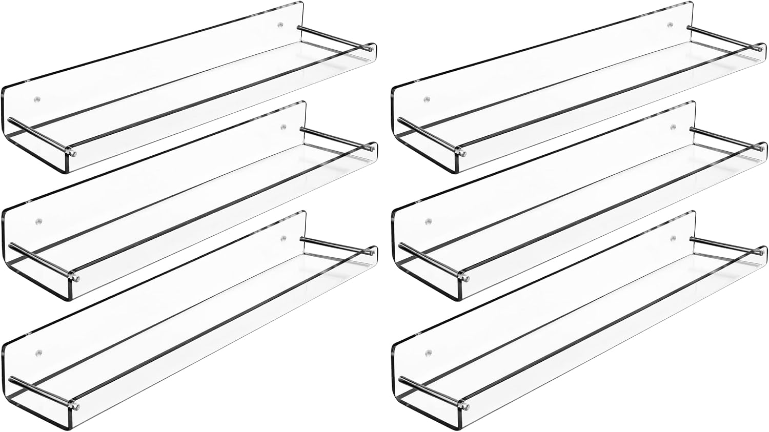 AMT 2 Pack Acrylic Floating Shelves, 15" L x 4" W, Clear Bathroom Wall, Bookshelves, Invisible Display for Office, Bedroom