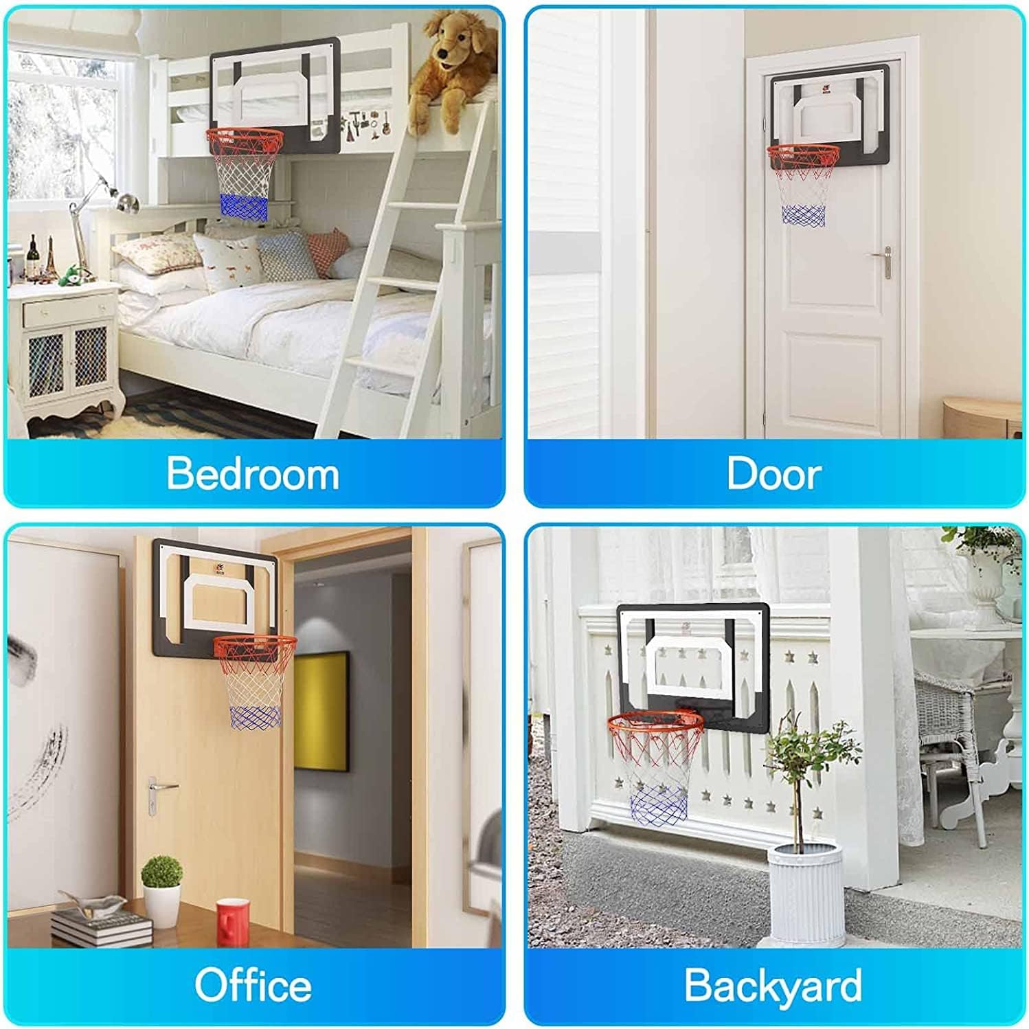 Large Wall Mount Basketball Hoop Set with Door Hooks, 32" x 23" Backboard, Spring Rim, Indoor Outdoor Basketball Practice Equipment for Adults