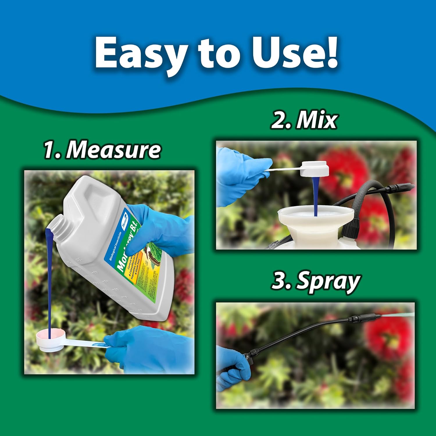 Monterey B.t. - Biological Insecticide for Organic Gardening - 1 Quart Concentrate - Apply Using a Sprayer Following Mix Instructions