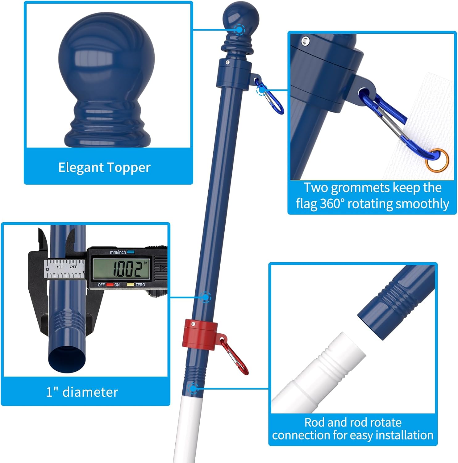 ZMTECH Flag Pole - Upgraded Bracket, 6 FT Stainless Steel Flag Poles for Outside House, Residential or Commerical