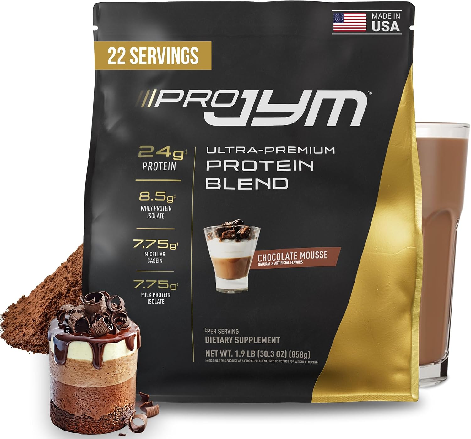 JYM Tahitian Vanilla Bean Whey & Casein Protein Powder, 1.7 lb, 22 Servings | Micellar Casein & Milk Protein Isolate, Lean Muscle Building, Pre & Post Workout Nutrition, Men & Women