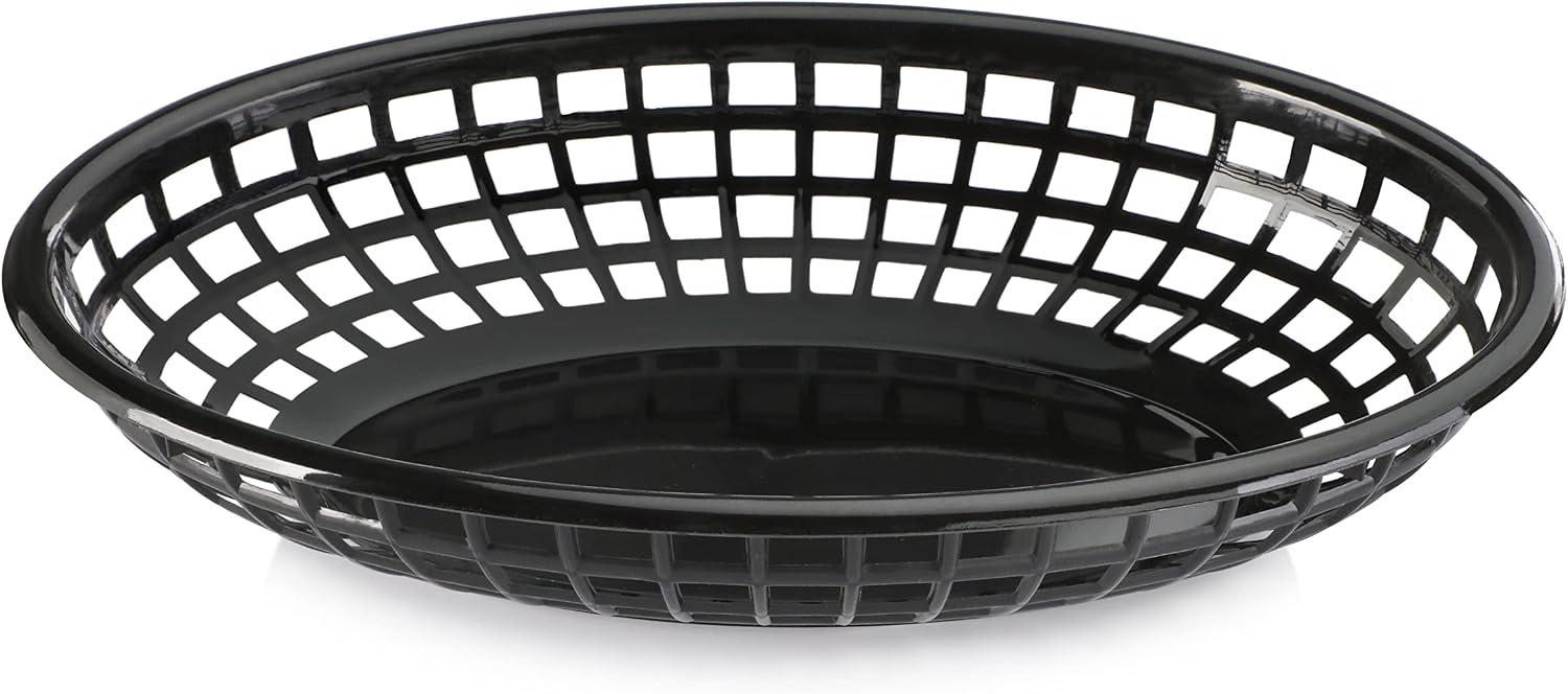 New Star Foodservice Fast Food Baskets, 9 1/4 x 6 Inch Oval, Set of 12, Black