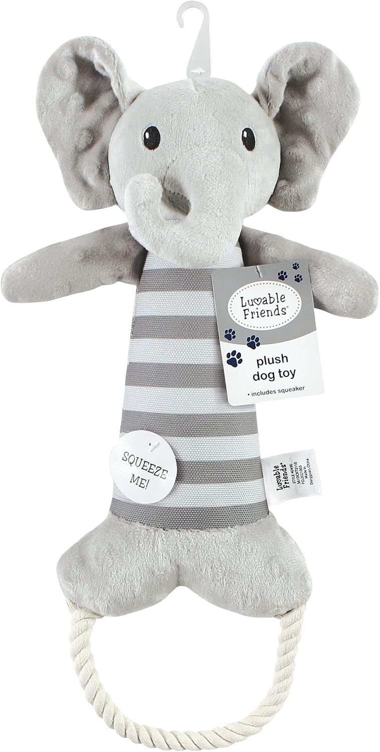 Luvable Friends Unisex Baby Squeaky Plush Dog Toy With Rope