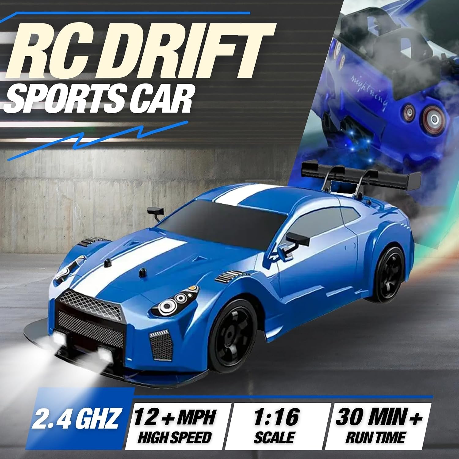 Liberty Imports RC Drift Car 1/16 2.4GHz 4WD Remote Control Sport Racing On-Road Vehicle with LED Light, Batteries and Drift Tires (Red)