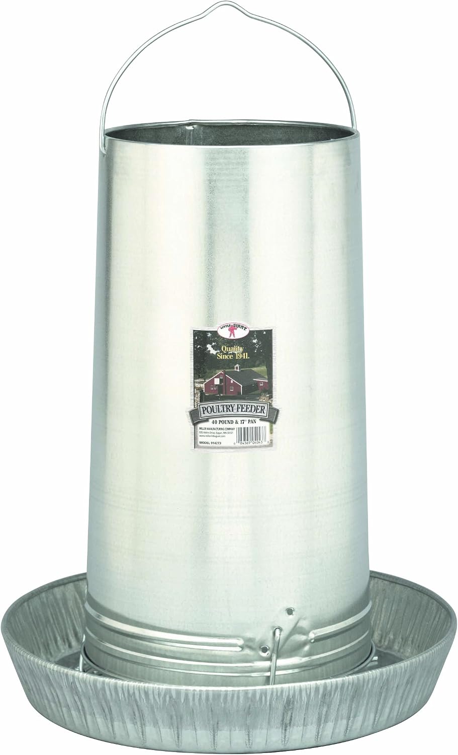 Little Giant® Hanging Metal Poultry Feeder | Chicken Feeder | Outdoor Hanging Bird Feeder | Galvanized Steel Feed Container with Hanging Handle | 40 Pound
