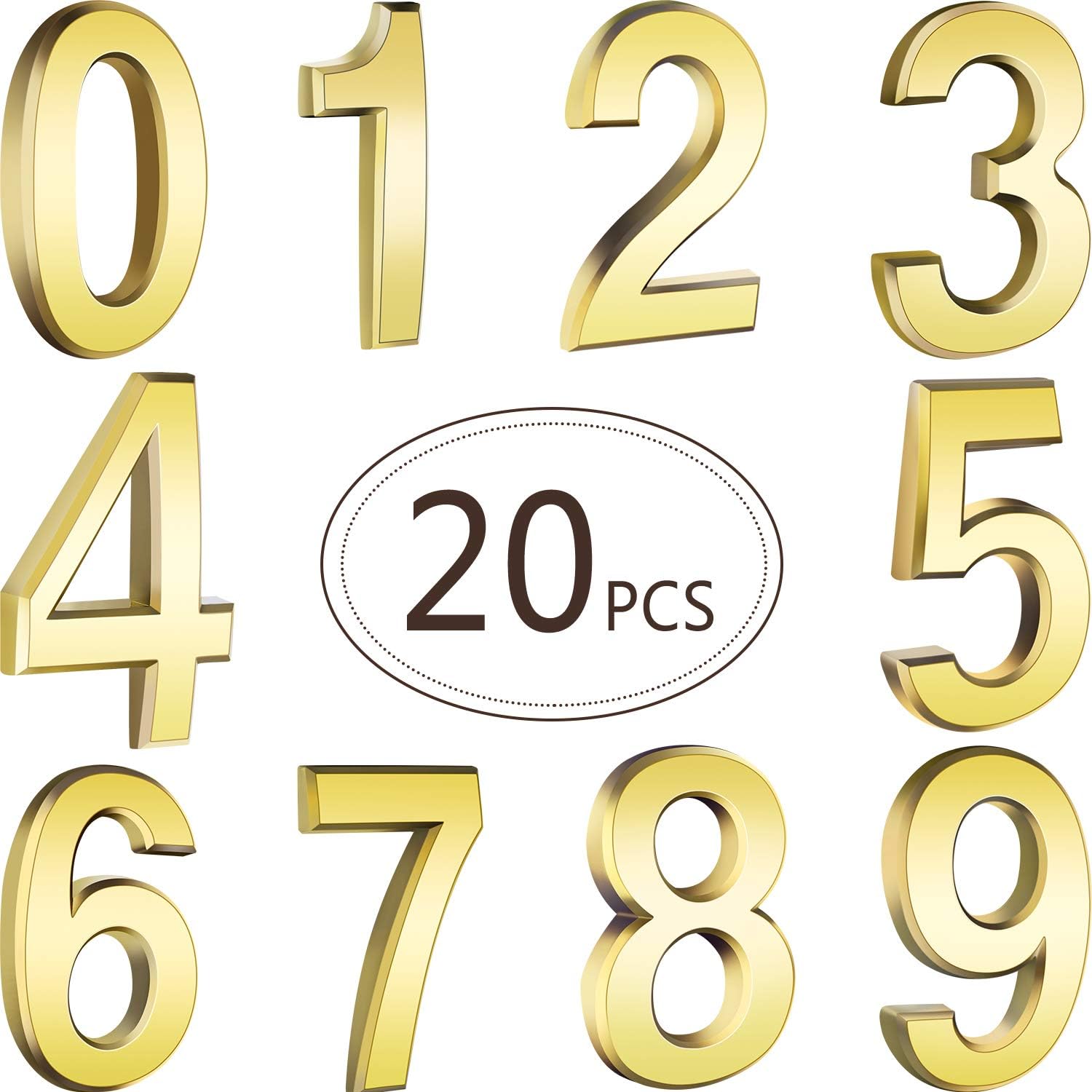 20 Pieces House Numbers Mailbox Numbers 0-9, 3D Door Address Numbers Self Adhesive Mailbox Numbers Sticker or House, Apartment, Office, Hotel Room