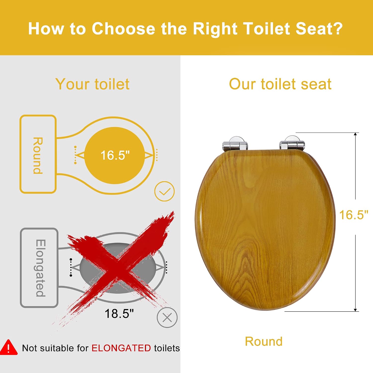 Angel Shield Toilet Seat with Zinc Alloy Hinges Quiet-Close Quick-Release Wood Molded UV Lid Easy Clean(Elongated,Black)