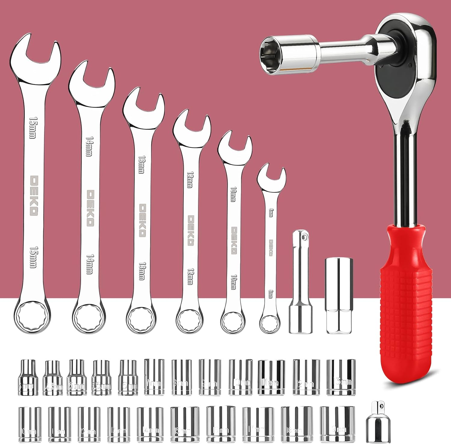 DEKOPRO 228 Piece Socket Wrench Auto Repair Tool Combination Package Mixed Tool Set Hand Tool Kit with Plastic Toolbox Storage Case