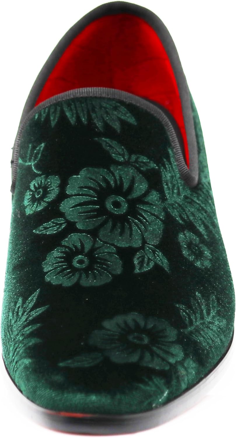SPK35 Men's Vintage Velvet Flower Designer Dress Loafers Slip On Shoes Classic Tuxedo Dress Shoes
