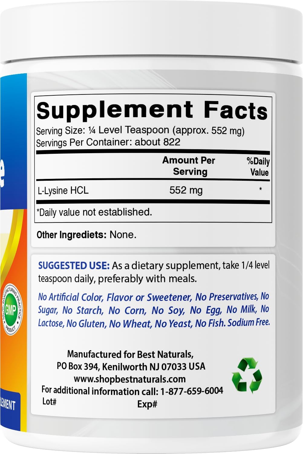 Best Naturals Lysine Powder, 1 Pound - 100% Pure (1 LB (Pack of 1))