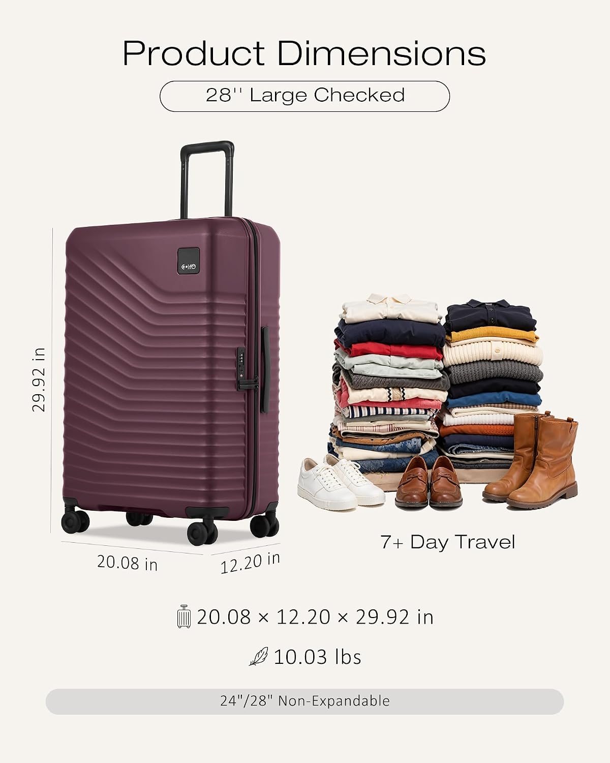 Coolife Luggage Carry-On, Lightweight PC Hardside Suitcase, 20-Inch, Black | Expandable Carry-On, Dual Spinner Wheels, TSA-Approved Lock, Upgraded PC Hardshell, Durable Travel Suitcase
