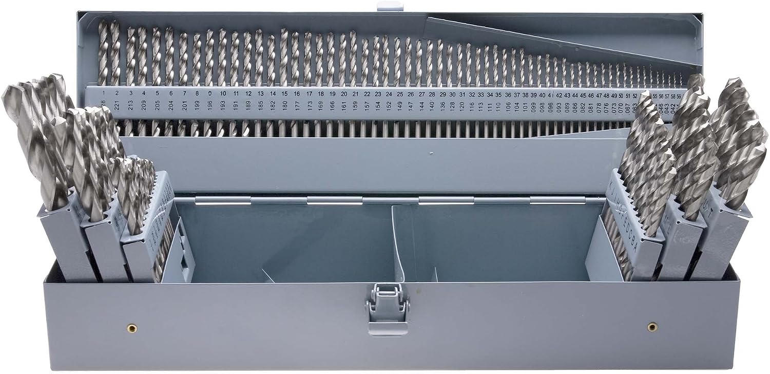 1/16-1/2", A-Z, 1-60 High Speed Steel Brite Drill Set in Metal Case, 115 bits