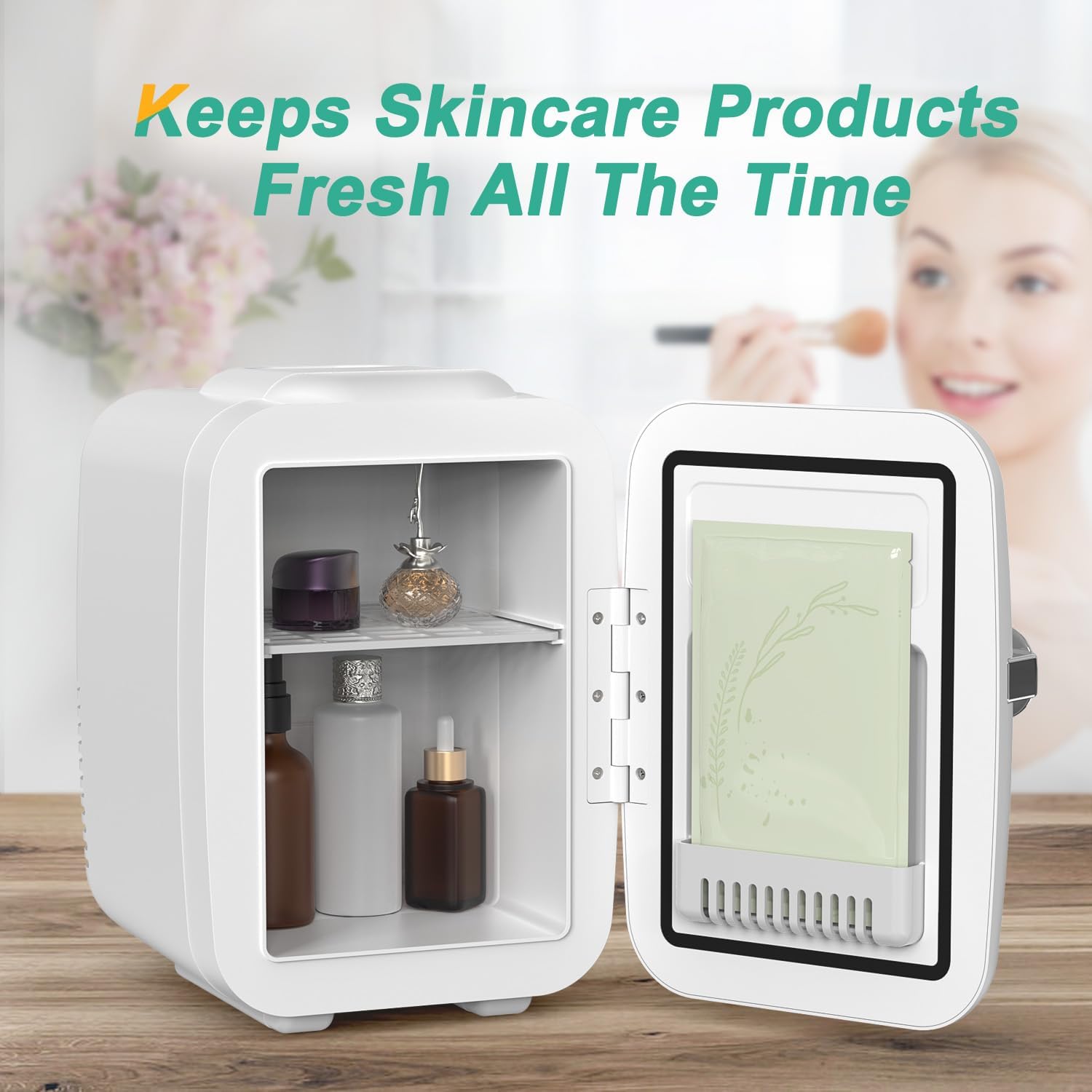 CROWNFUL Mini Fridge, 4 Liter/6 Can Portable Cooler and Warmer Personal Refrigerator for Skin Care, Cosmetics, Beverage, Food, Great for Bedroom