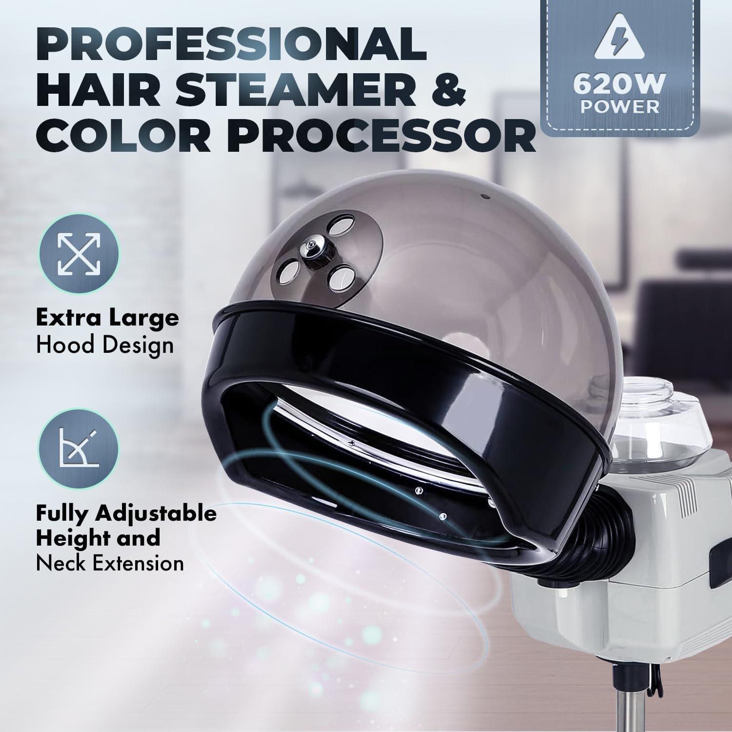 Buy-Rite Melissa Hair Steamer Color Processor 620W Extra Large Hood | Hood And Five-Star Rolling Base, For Deep Conditioning And Color Treatments