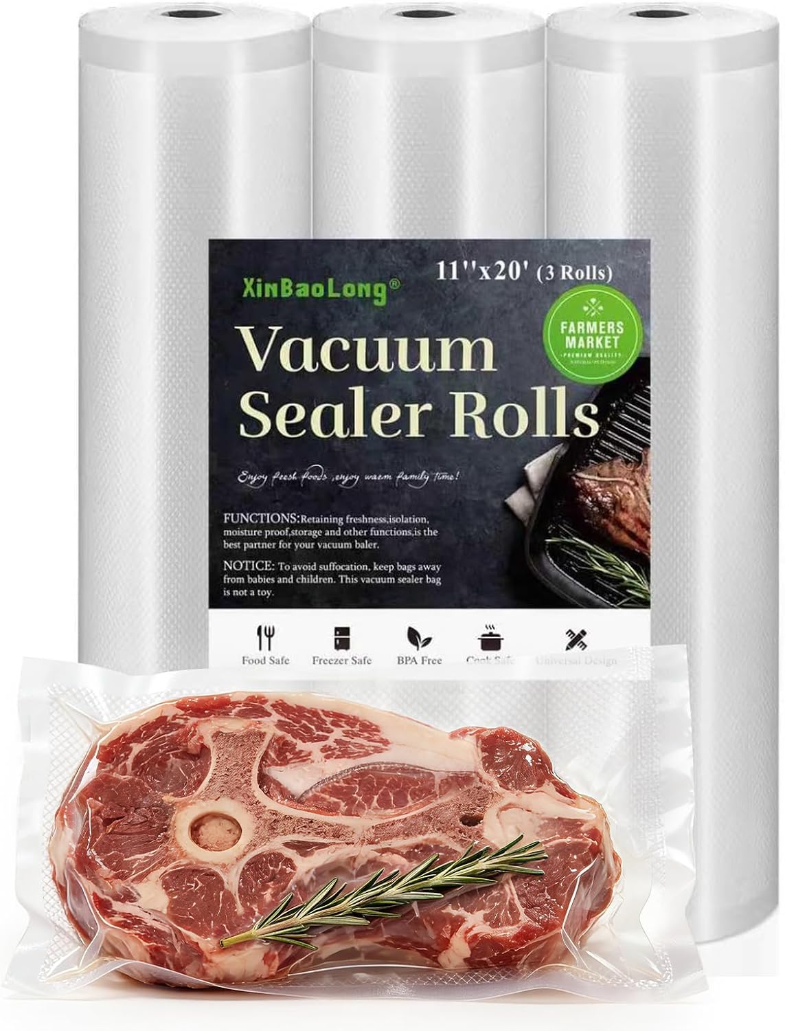 Kitchen Essentials, Vacuum Sealer Bags Rolls, 8in x 20ft, 2 Pack