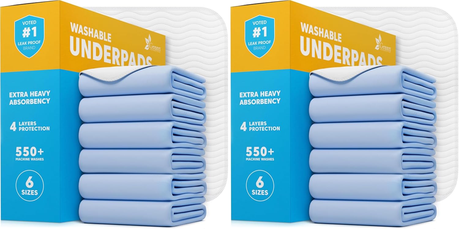GREEN LIFESTYLE Washable Underpads - Large Pads for use as Incontinence Bed Pads, Reusable Pet Pads, Great for Dogs, Cats, Bunny