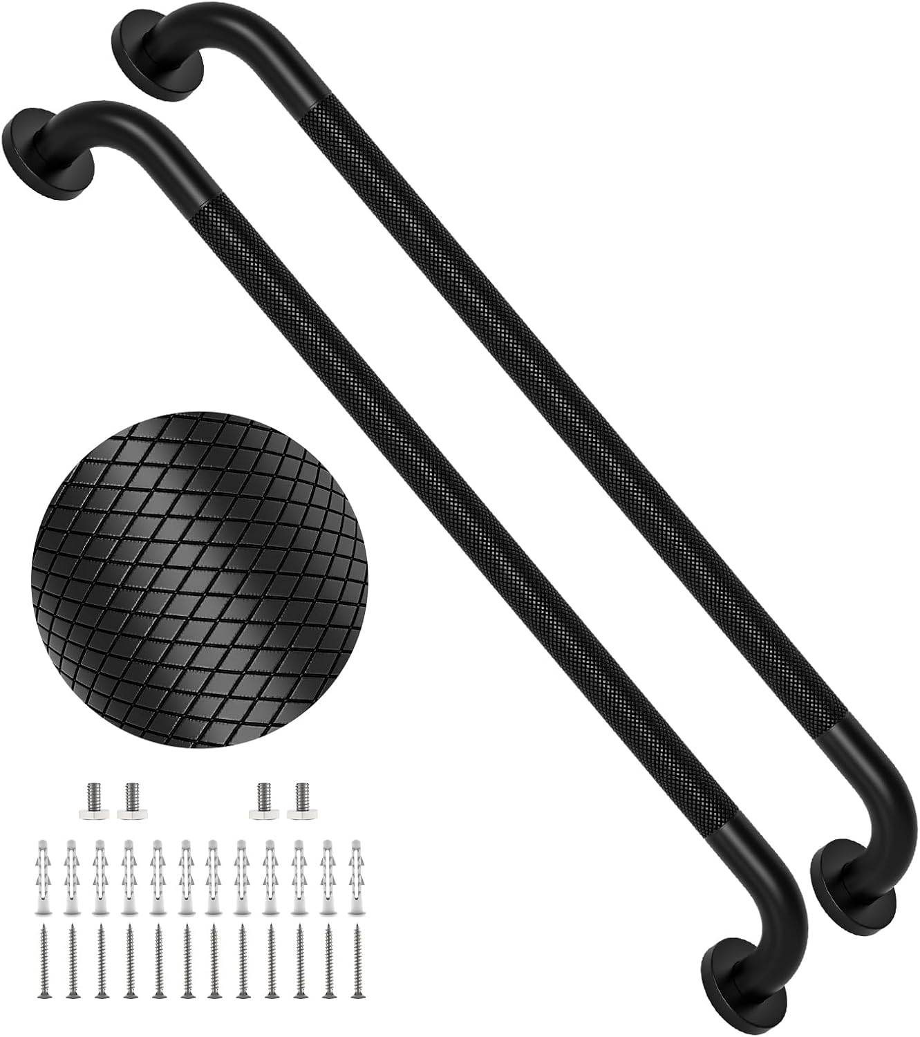 40 Inch Brushed Nickel Shower Grab Bar Anti-Slip Knurled Grip,Safety Handle | YuanDe 1.25" Diameter Stainless Steel Bathroom Grab Bars, Handicap Injury Elderly Senior Assist Support Shower Handle-2Packs