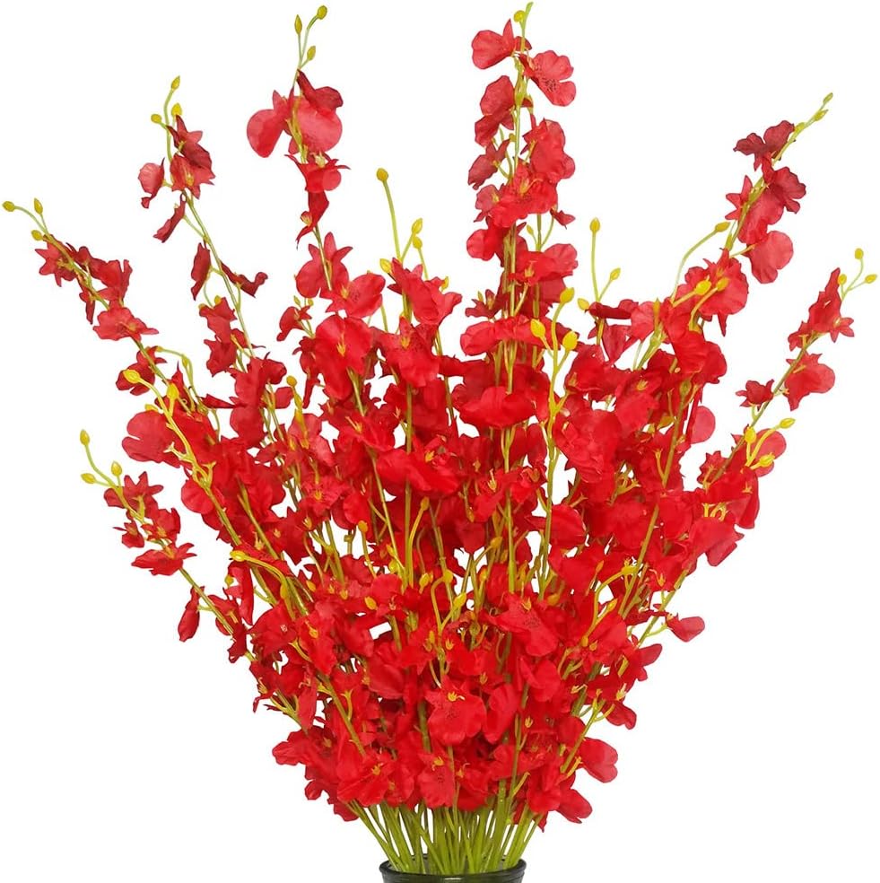Yellow Artificial Flowers Orchids Silk Fake Flowers in Bulk, 12 Pcs (Each 38.5”), for Wedding Festive Party Home Office Decoration, No Include Vase