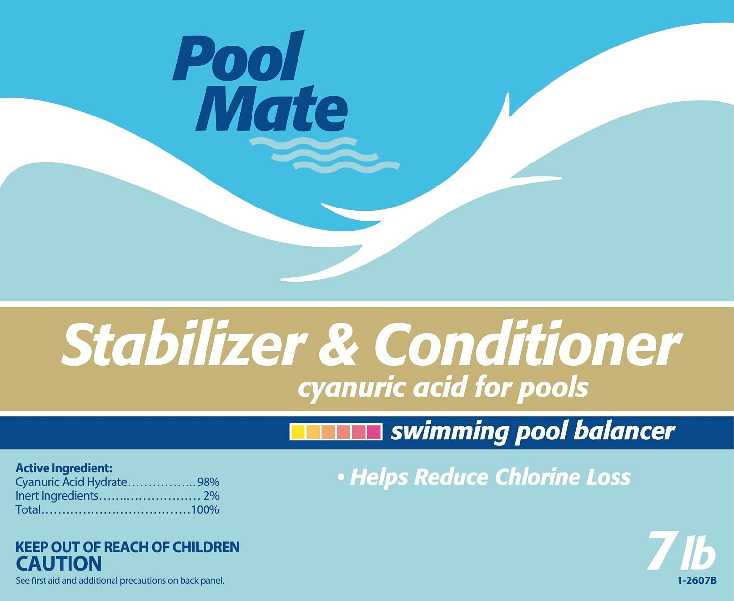 Pool Mate 7-Pounds Premium Pool Stabilizer and Conditioner | Chlorine Stabilizer, Concentrated Cyanuric Acid for Pools, Helps Chlorine Last Longer, 6oz raises CYA 10ppm per 5,000 gallons