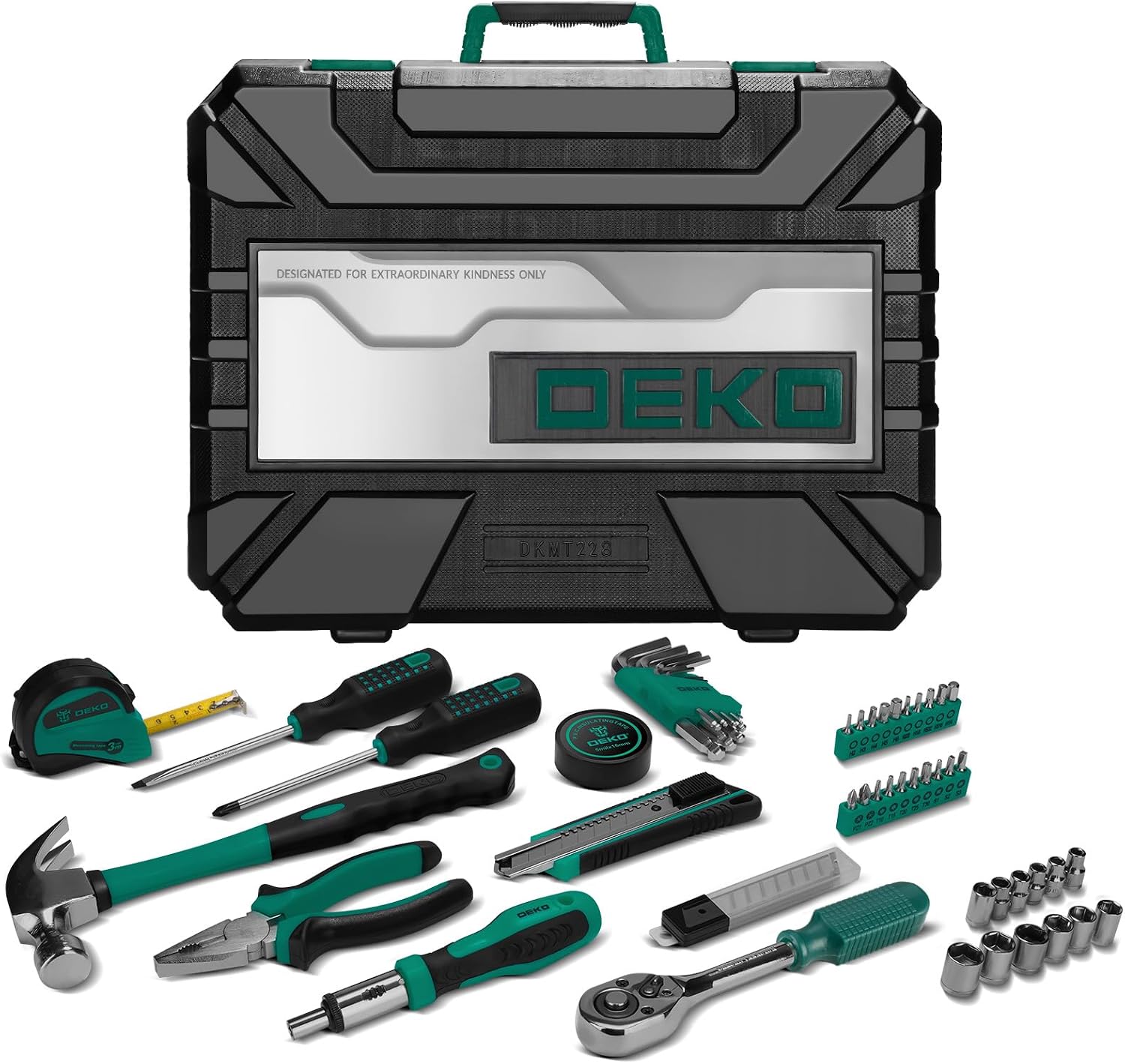 DEKOPRO 228 Piece Socket Wrench Auto Repair Tool Combination Package Mixed Tool Set Hand Tool Kit with Plastic Toolbox Storage Case