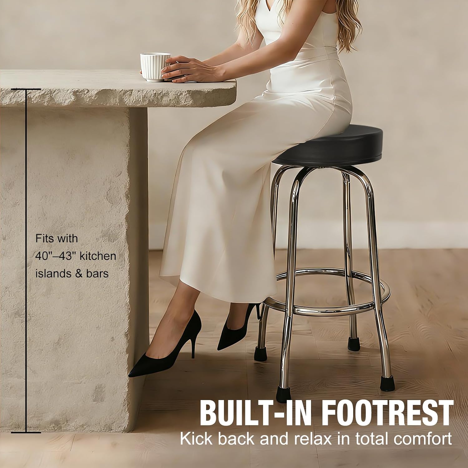 YELLOW JACKET Swivel Bar Stool with Footrest, Padded Seat | Modern Counter Barstool, 360° Swivel, Ball Bearing, Anti-Slip Caps