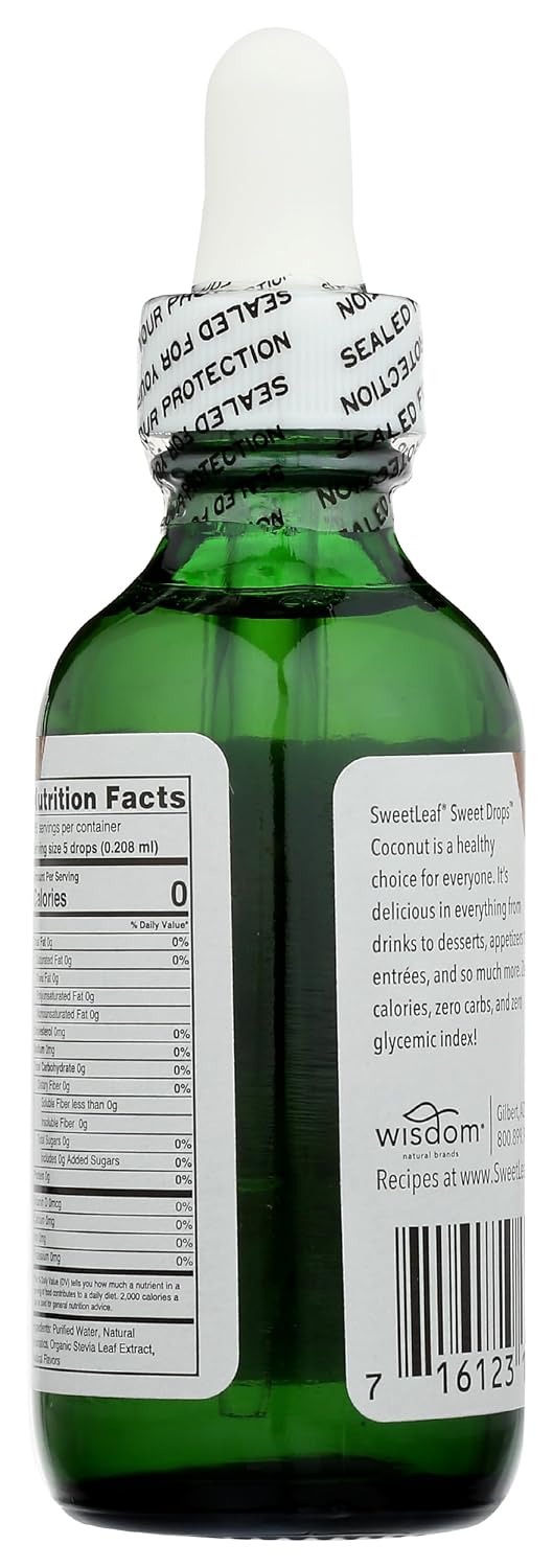 SweetLeaf Sweet Drops - Flavored Stevia Liquid Sweetener, Organic Stevia Extract, Zero Calories, Gluten Free, Keto Friendly, Non GMO, Natural Flavors, Sugar Alternative - Coconut, 2 Fl Oz (Pack of 1) | Sweet Drops, Organic Stevia Leaf Extract, Zero Calor…
