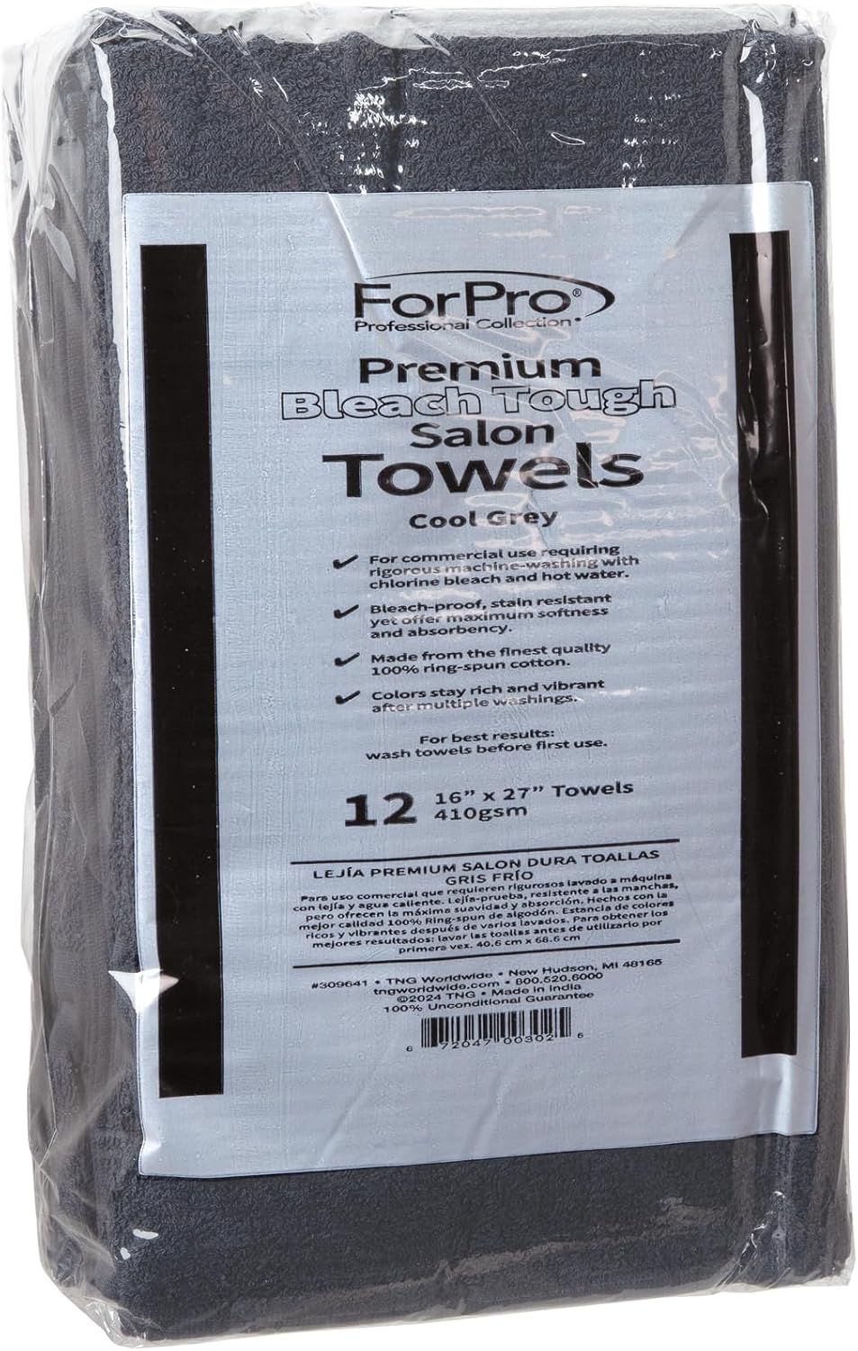 ForPro 24ct Bleach Tough Salon Towels, 16Wx27L in, Cool Grey, 100% Cotton | for Salon, Spa & Gym Use, Hand Towels, Bleach-Safe Salon Towels, Absorbent Spa Towels, Barber Towels, Salon & Spa Essentials
