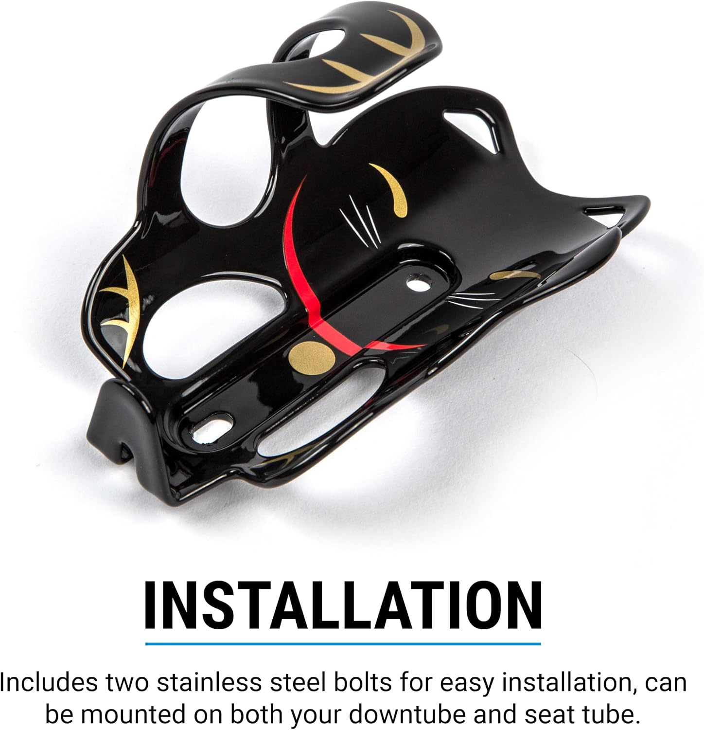 Portland Design Works Water Bottle Cage - Lightweight Water Bottle Holder for Bikes, Owl Cage, Black/Gold