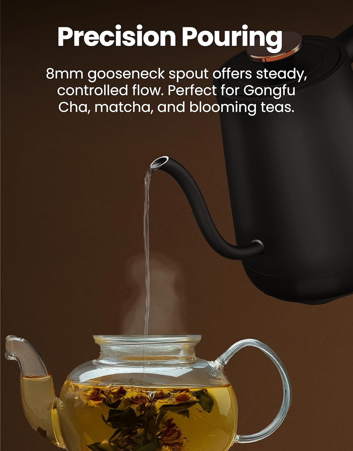 Viante Alba Electric Tea Kettle With Infuser, No Plastic, 1.5L