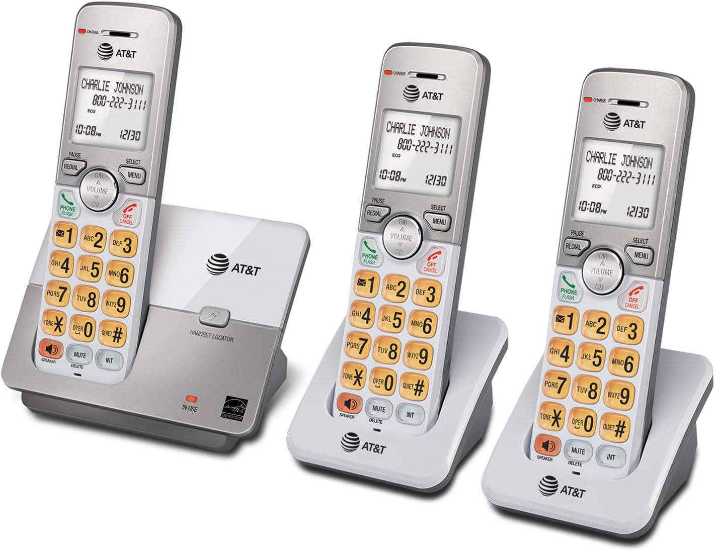 AT&T EL52213 2-Handset Cordless Phone, Light Champagne | Digital Answering System, Extra-Large Backlit Keys, Caller ID/Call Waiting, DECT 6.0, Expandable Speakerphone