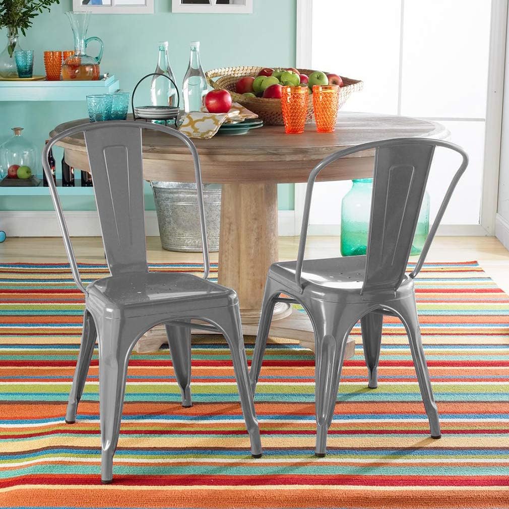 FDW | Metal Dining Chairs | Set of 4, Black | 330lbs Load | Stackable Tolix Side Chairs with Backrest | Non-Slip Feet | Indoor/Outdoor Use | Ideal for Kitchen & Restaurants