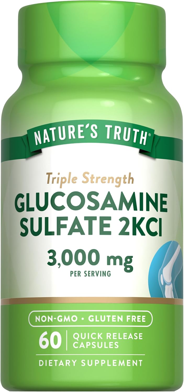 Nature's Truth Glucosamine Sulfate Capsules | 3000mg | 60 Count | Triple Strength | Non-GMO & Gluten Free Supplement | Triple Strength | Non-GMO &