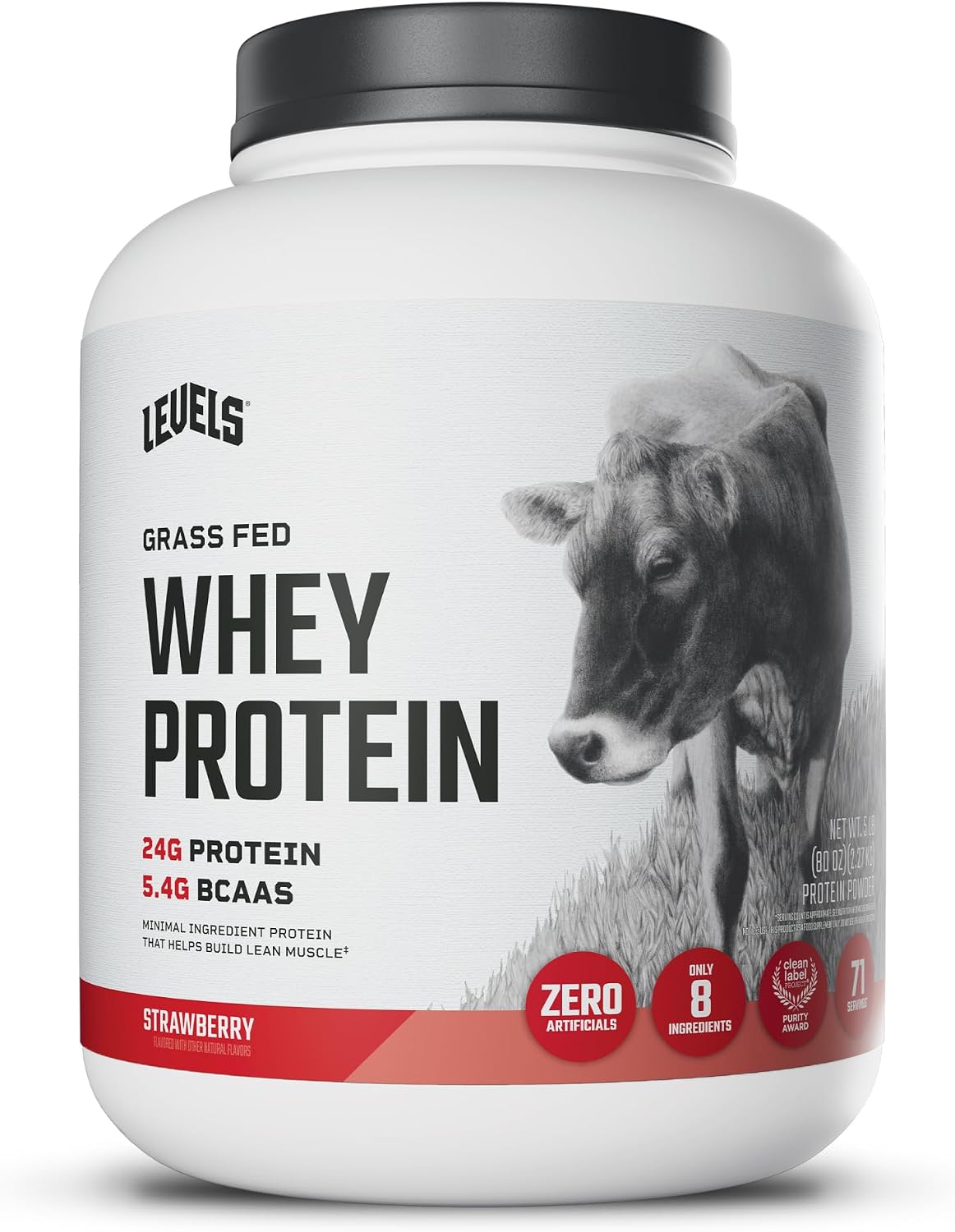 Levels Whey Protein Powder, No Artificial Ingredients, Pure Chocolate, 5LB | 24G of Protein, 5.4G BCAAs, Clean Ingredients, Hormone Free Dairy, No Fillers, No Added Sugar, No Junk