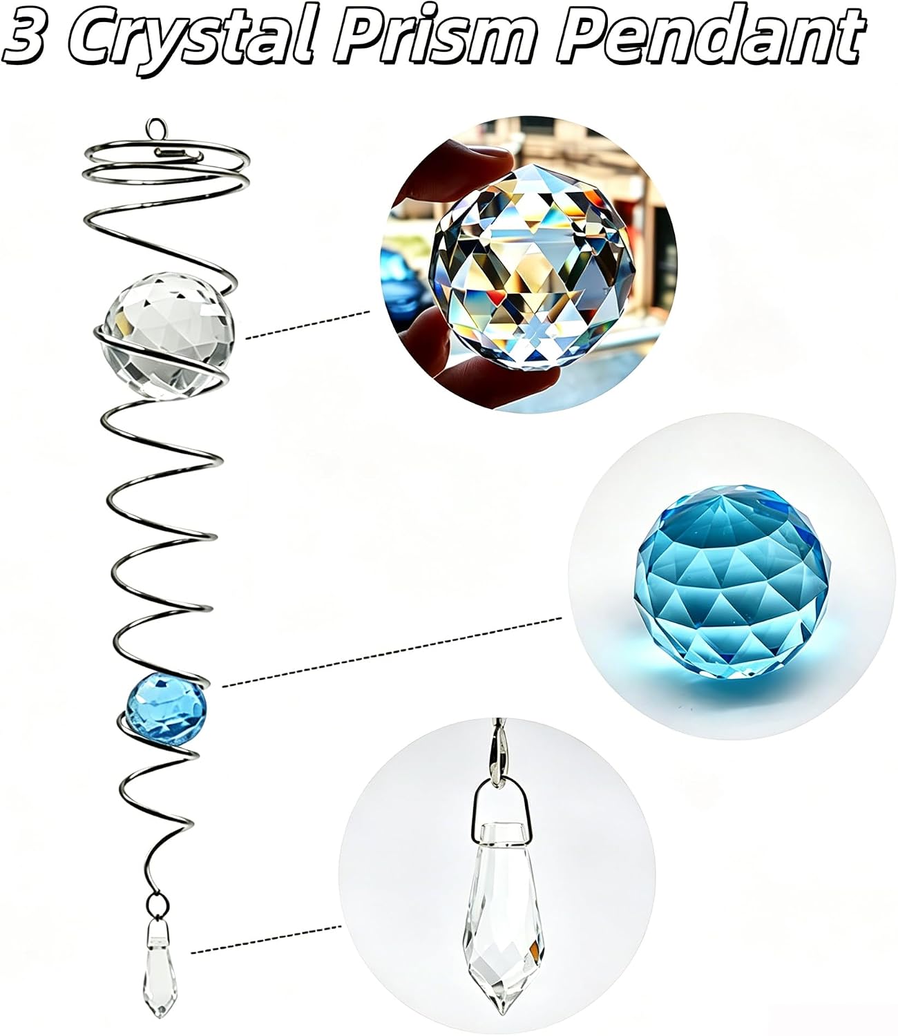 Gazing Ball Spiral Tail Wind Spinner Stabilizer，Stress Ball Indoor Outdoor Decoration Stainless Steel Glass Ball with Hanging Swivel Hook 13"