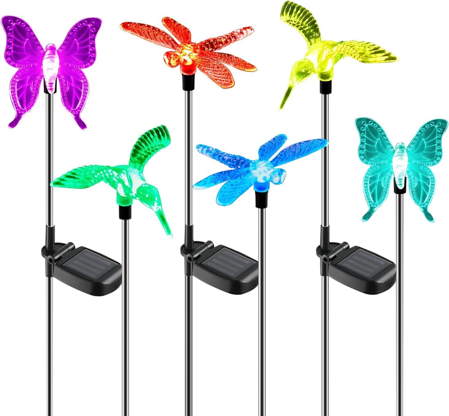 OxyLED Solar Garden Stake Light 6 Pack Outdoor Figurine Lighting Waterproof | Color Changing Solar Hummingbird Lights Butterfly Dragonfly for Patio