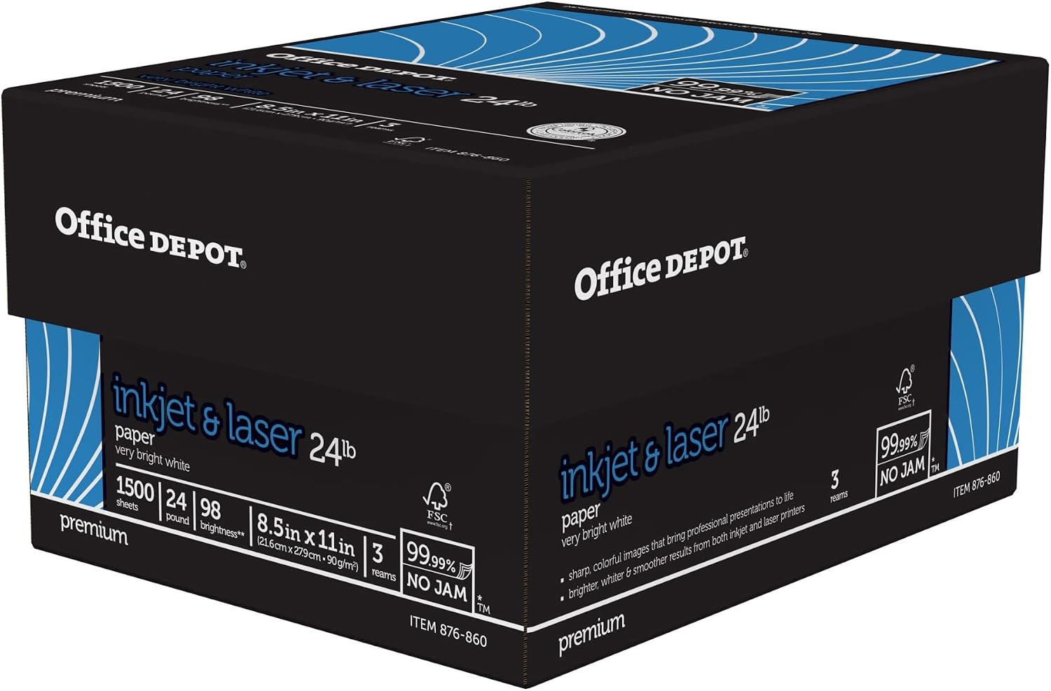 Office Depot Laser Print Paper, 8 1/2in. x 11in., 24 Lb, 30% Recycled, 500 Sheets Per Ream, Case Of 3 Reams, 751440