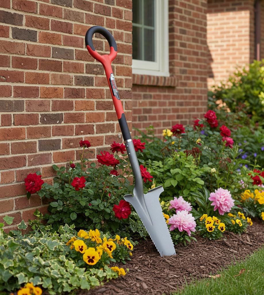 Root Slayer 22011 Garden Shovel, Serrated Blade, Red