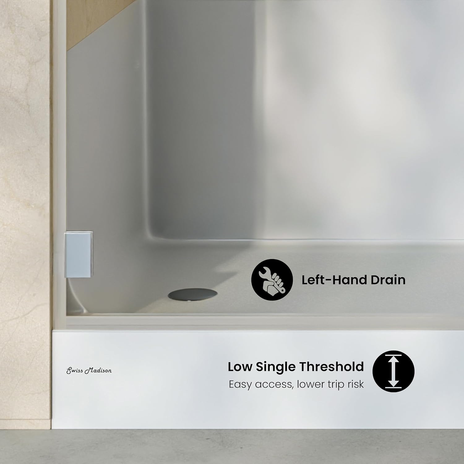 Aquatique 60 X 32 Single Threshold Shower Base With Left Hand Drain and Integral Right Hand Seat in White