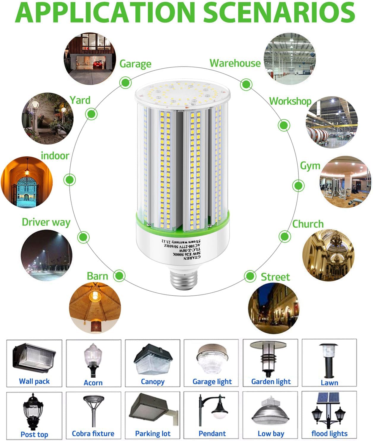 GTAREN 2-Pack 50w Corn LED Light Bulb, E26/E39 led Bulbs, 120-277v 5000k
