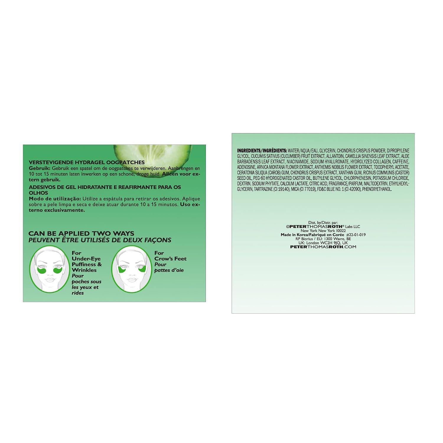 Peter Thomas Roth | Cucumber De-Tox® Hydra-Gel Eye Patches | Cucumber Extract Eye Mask Patches for Puffiness and Dark Circles
