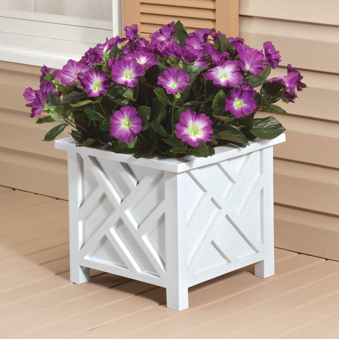 Miles Kimball Chippendale Planter Box, White - Plant Holder for Garden, | Patio and Lawn - 14 - -sq. x 13 - H Overall