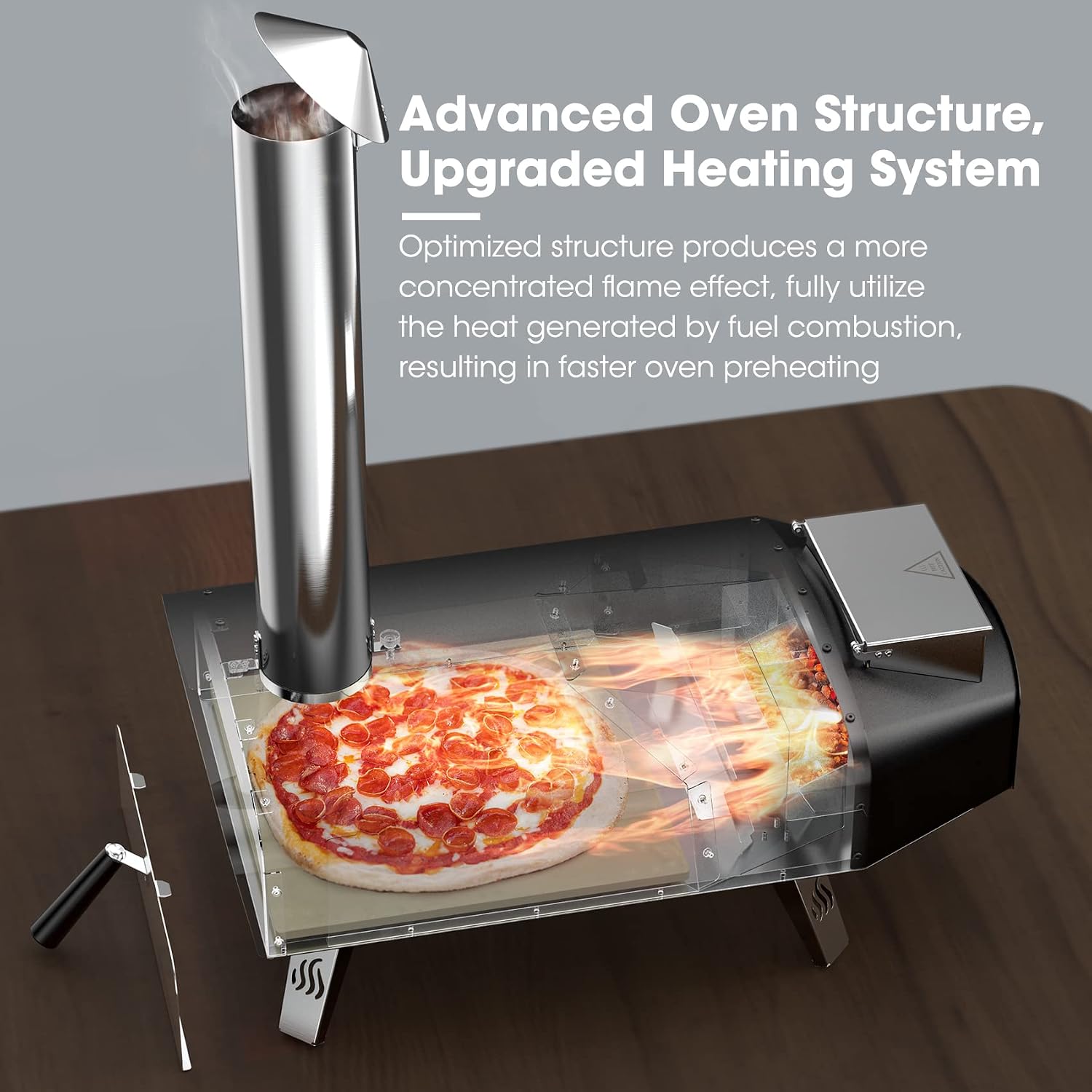Mimiuo Auto-Rotating Wood Pellet Pizza Oven Outdoor 40Lbs, 60S Bake w/Stone