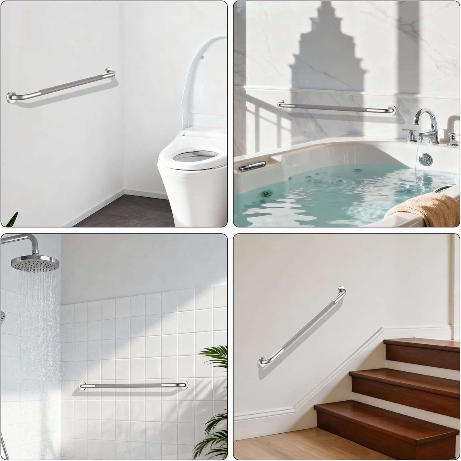 40 Inch Brushed Nickel Shower Grab Bar Anti-Slip Knurled Grip,Safety Handle | YuanDe 1.25" Diameter Stainless Steel Bathroom Grab Bars, Handicap Injury Elderly Senior Assist Support Shower Handle-2Packs