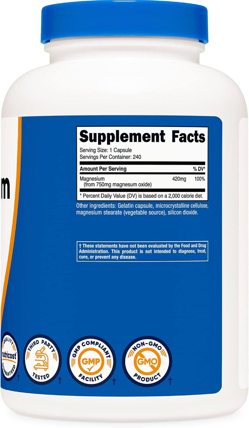 Nutricost Magnesium Oxide 750mg, 240 Capsules, 420mg of Magnesium, GMO-Free | Gluten Free