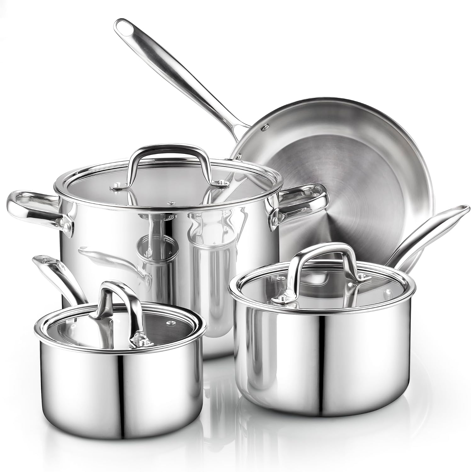 Cook N Home 7-Piece Tri-Ply Clad Stainless Steel Cookware Pots & Pans Set