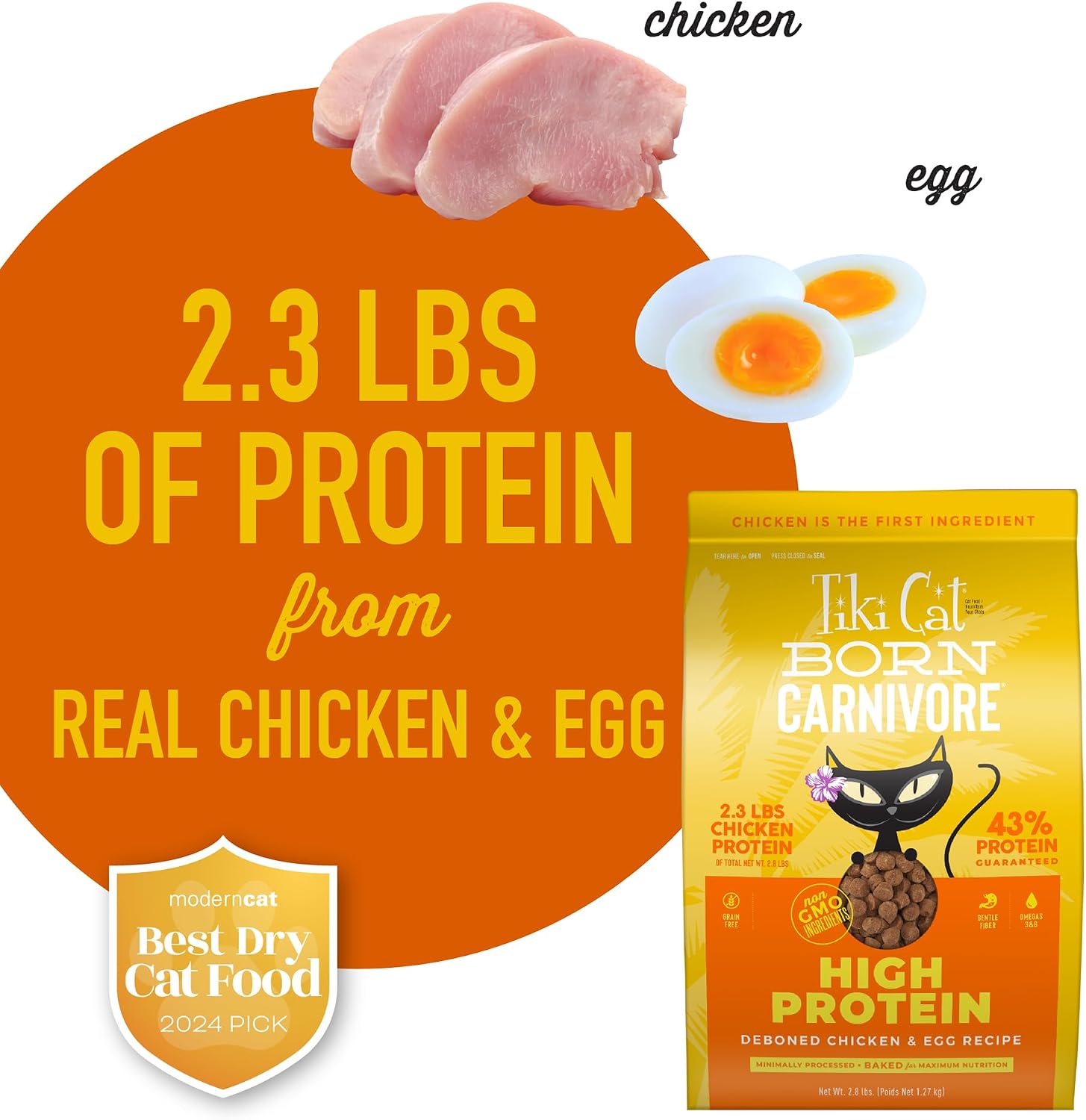 Tiki Cat Born Carnivore Dry Cat Food, Deboned Chicken & Egg, 2.8 lbs. Bag