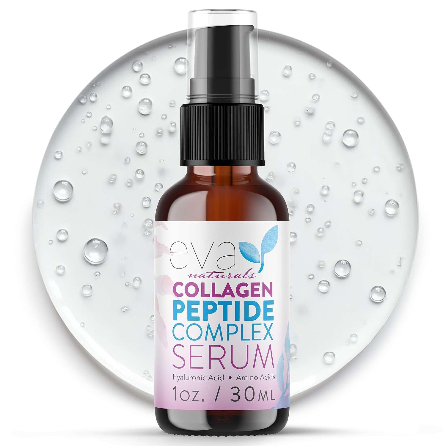 Eva Naturals Collagen Peptide Serum, Hyaluronic Acid, Fine Lines, 2 oz | Firming, hydrating, wrinkle reducer, anti-aging, for women & men, for face
